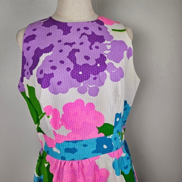 Vintage Floral Maxi Dress 18 10/12 Textured Cotton Pink Blue Purple White - Picture 3 of 15